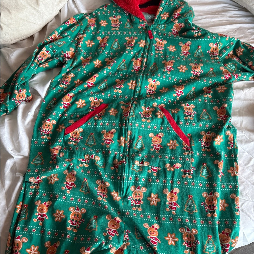 Disney Festive Green Hooded Onesie with Red Accents